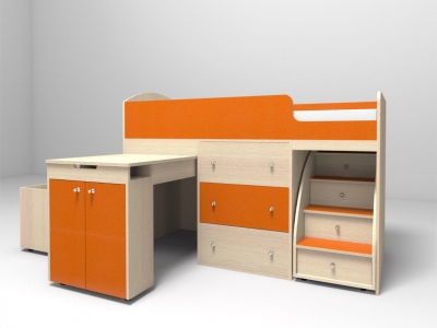 Кровать-чердак Малыш дуб-оранжевый