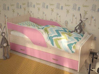 Кровать детская Максимка дуб-розовый