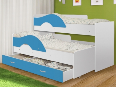 Кровать выкатная Радуга с ящиком белый-синий